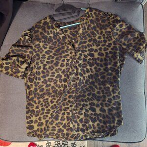 3/4 ruched Sleeve leopard print top